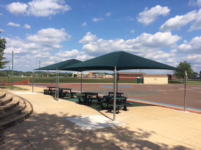hex tables and shade structure