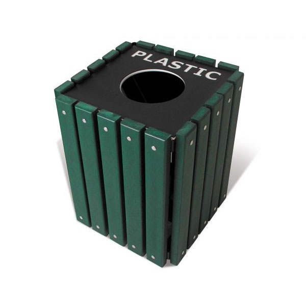 Single Square Recycled Trash Receptacle, Outdoor Trash Receptacles