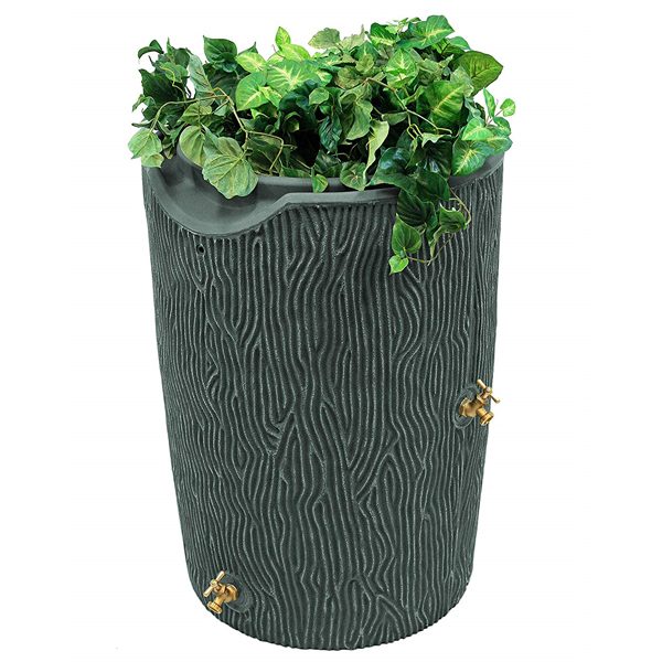 impressions bark 50 gallon rain barrel gray