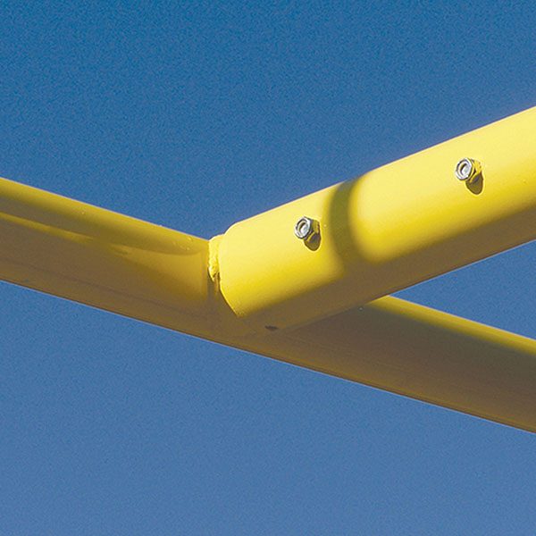 steel football goal post leveling and semi permanent plates yellow color croosbar and goseneck