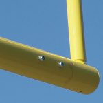 steel football goal post leveling and semi permanent plates yellow color crossbar and upright