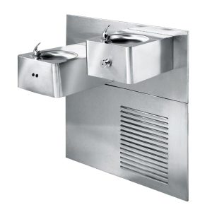 wall mounted dual level stainless steel refrigerated drinking fountain