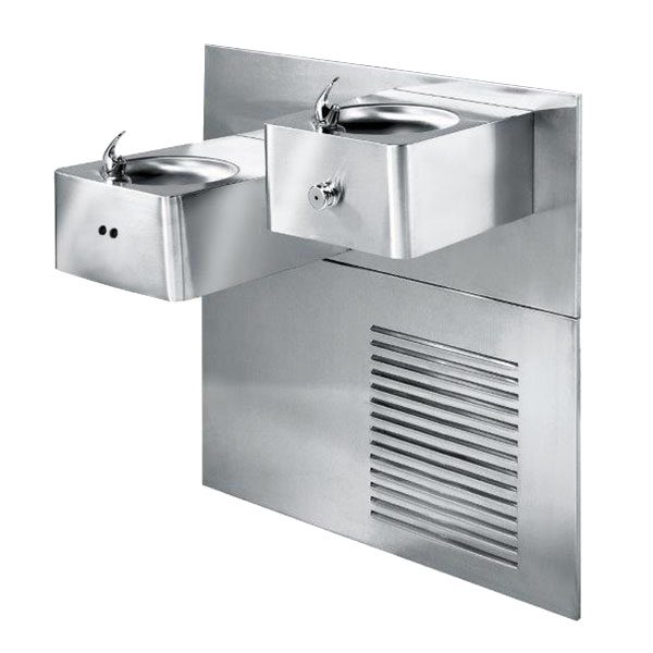 wall mounted dual level stainless steel refrigerated drinking fountain