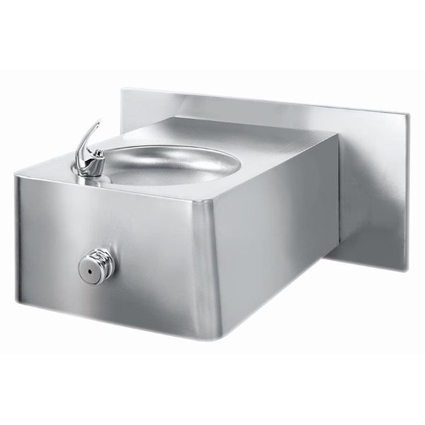 stainless steel wall mounted drinking fountain push button operated and 18in extension with back plate