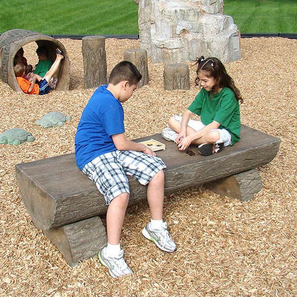 backless playground log bench with realistic wood appearance