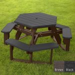 open hexagon table brown black