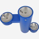 Bi Level Pedestal Mount Outdoor Round Drinking Fountain Blue with Pet Fountain Top
