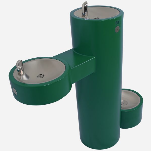 Bi Level Pedestal Mount Outdoor Round Drinking Fountain Green with Pet Fountain