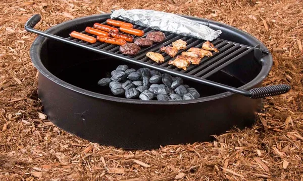 Steel Fire Ring with Flip-Up Cooking Grate