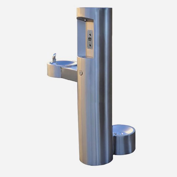 Outdoor Pedestal Bottle Filler with Barrier-Free Drinking Fountain