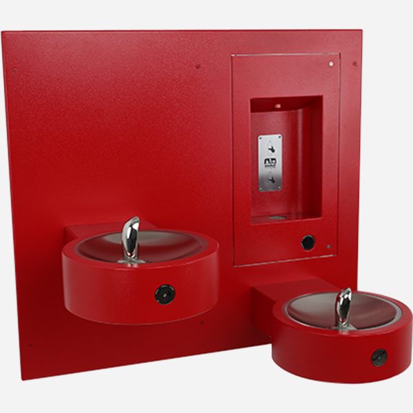 Recessed Outdoor Bottle Filler with Round Drinking Fountain