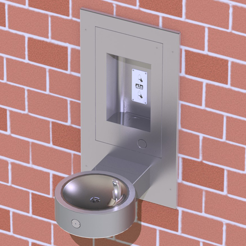 Recessed Outdoor Bottle Filler with Round Drinking Fountain