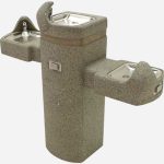 Square Concrete Pedestal Mount Outdoor Drinking Fountain Tri Level
