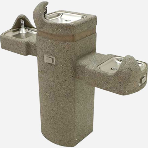 Square Concrete Pedestal Mount Outdoor Drinking Fountain Tri Level