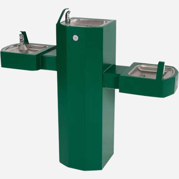 Square Pedestal Mount Outdoor Drinking Fountain Tri Level