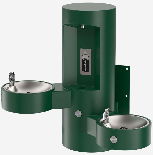 Wall-Mounted Outdoor Bottle Filler with Angled Drinking Fountain