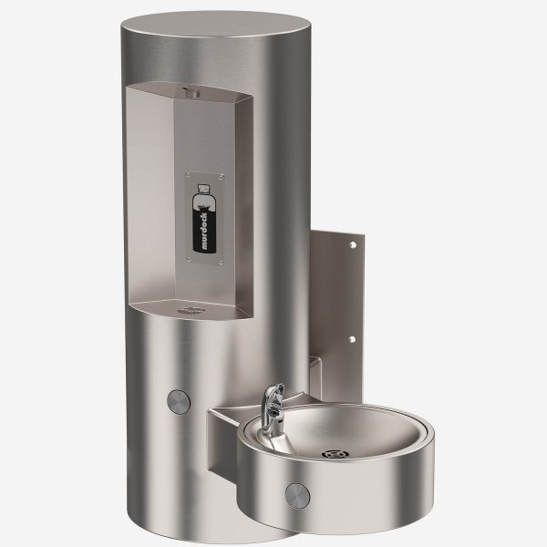 Wall-Mounted Outdoor Bottle Filler with Angled Drinking Fountain