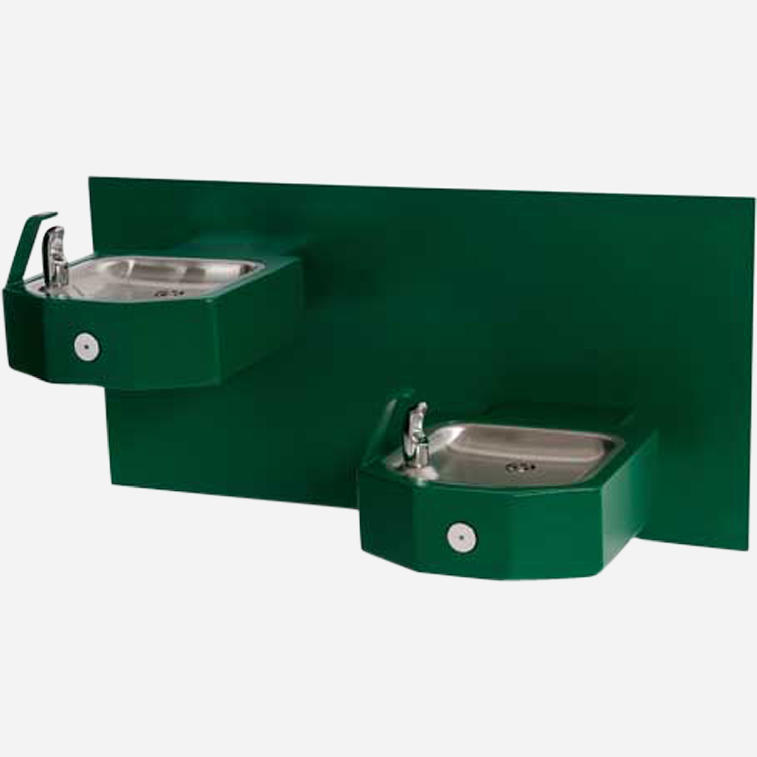 Wall-Mounted Square Outdoor Drinking Fountain Bi-Level